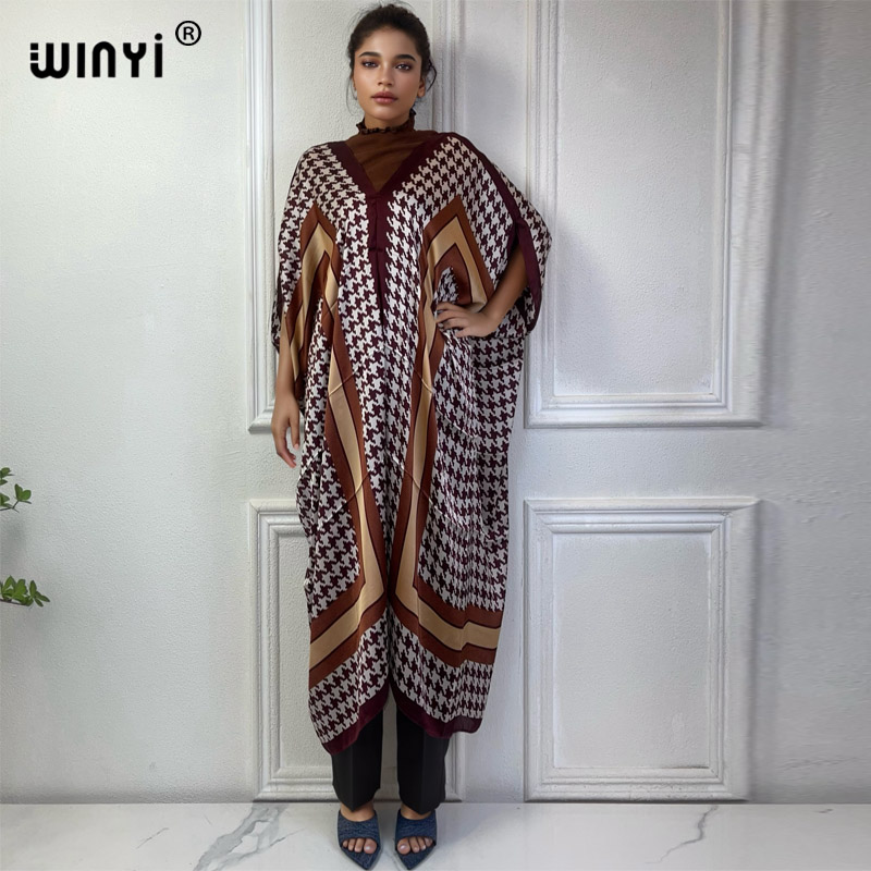 Robe Silk Women - فستان شاطئ مطبوع من WINYI-أفريقيا برقبة